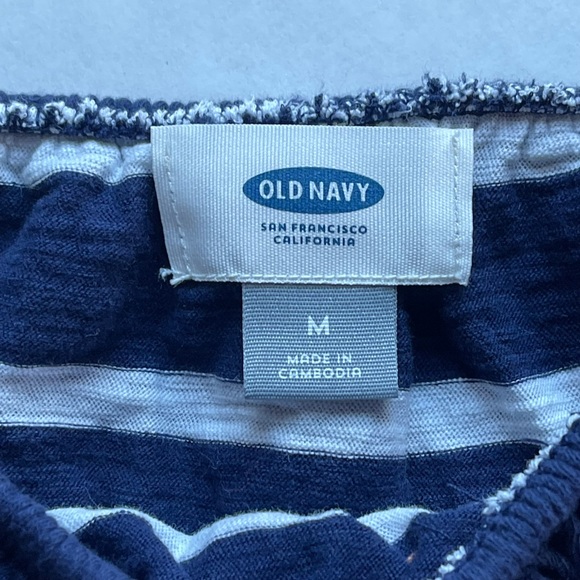 Old Navy off the shoulder ruffled collar blue & white striped top - Picture 6 of 7